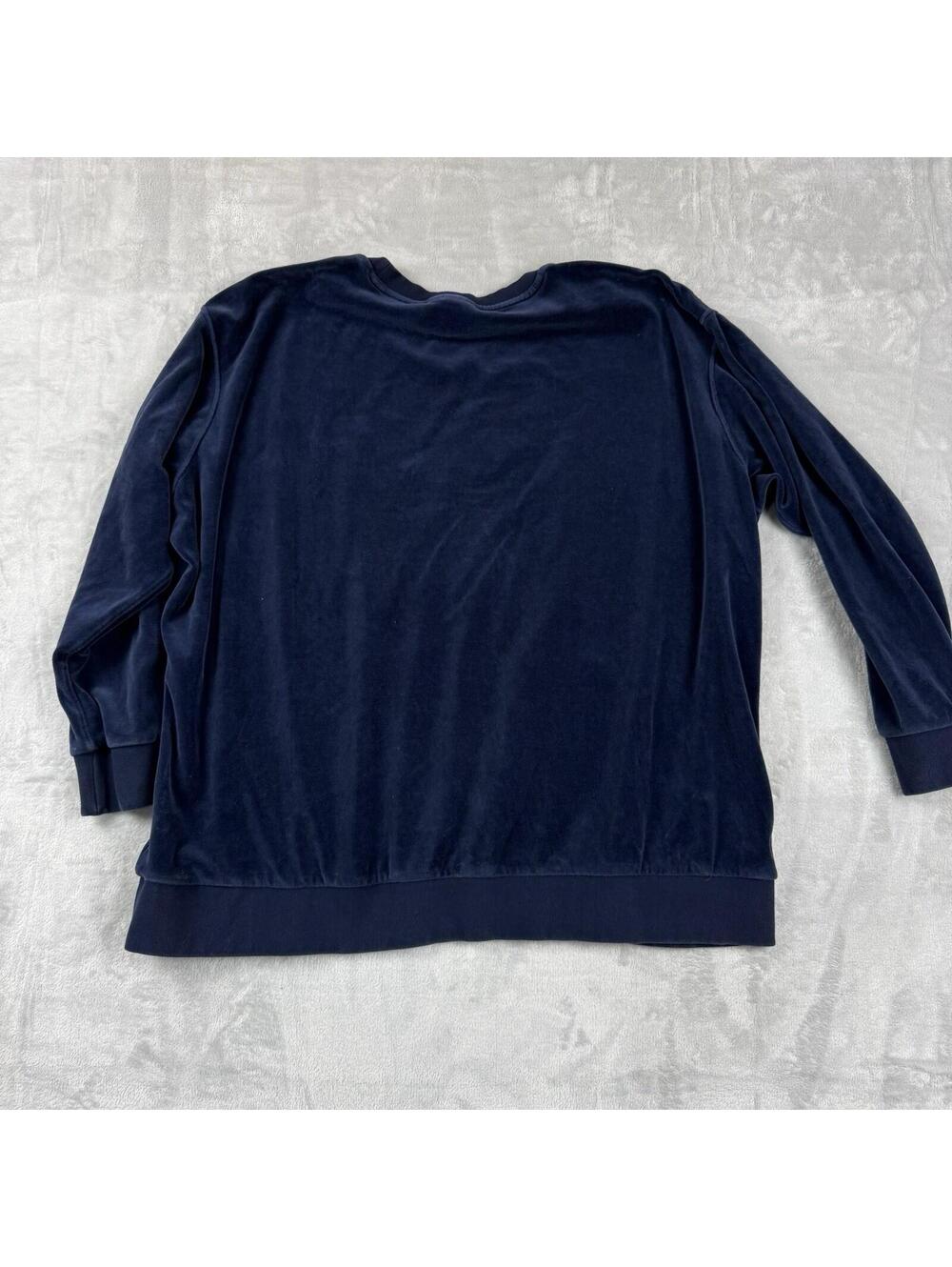 Adidas Originals Velour Crewneck Sweatshirt Navy Trefoil Women 2XL Retro Sporty - Picture 7 of 7